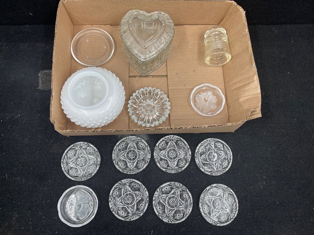 Glass Coasters, Insulator, Glass Heart, Candle Holder, White Glass Vase