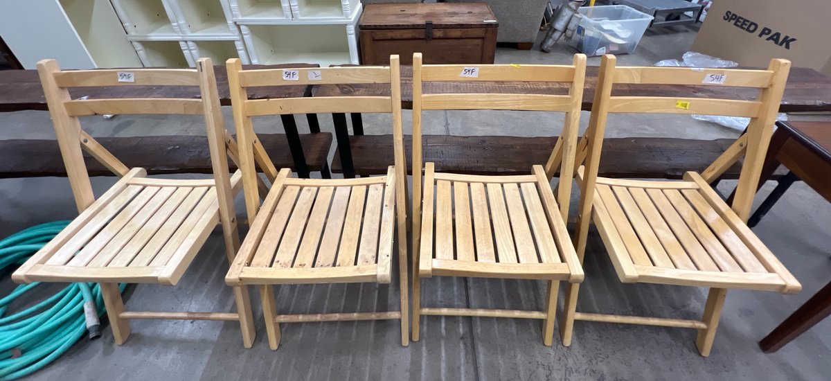 4 Wood Slatted Folding Chairs