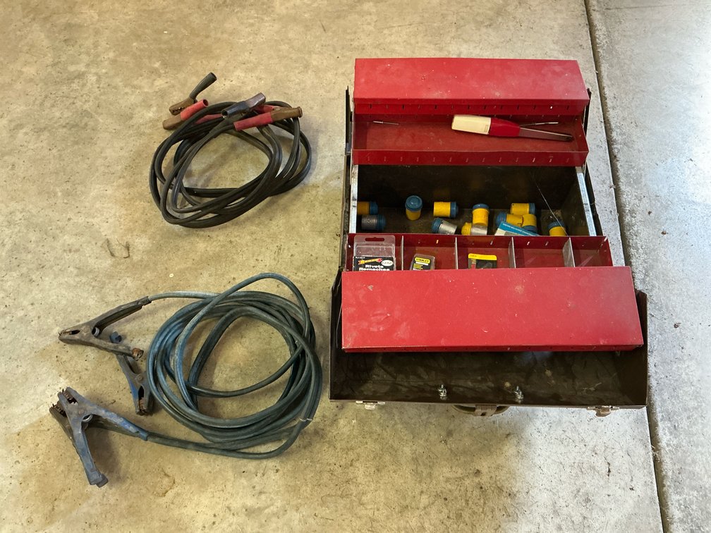 Tool box, jumper cables
