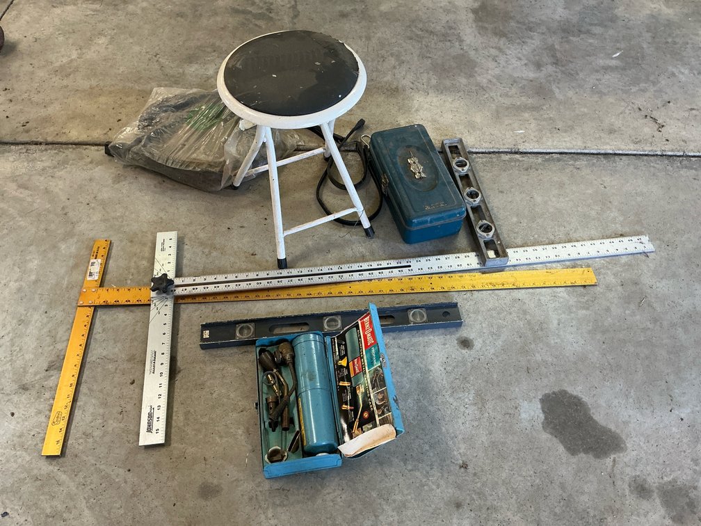 Square, levels, stool plus more