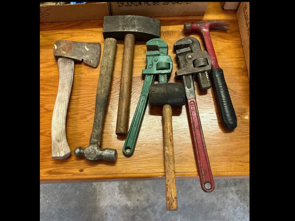 Pipe wrenches, hammers