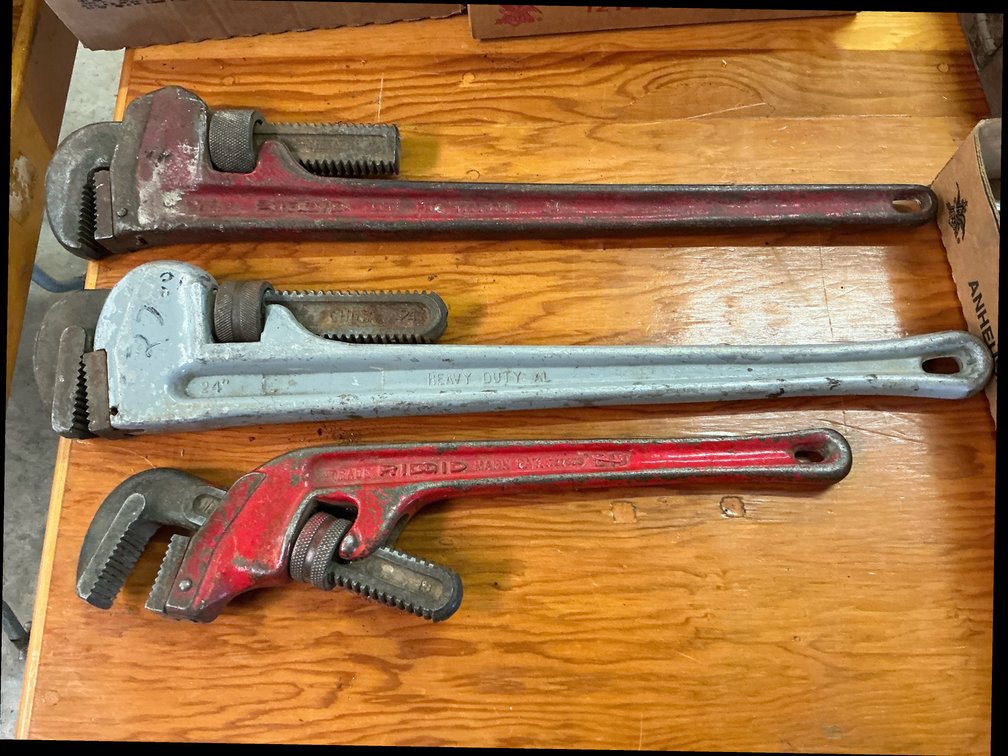 24” pipe wrenches, 18” pipe wrench