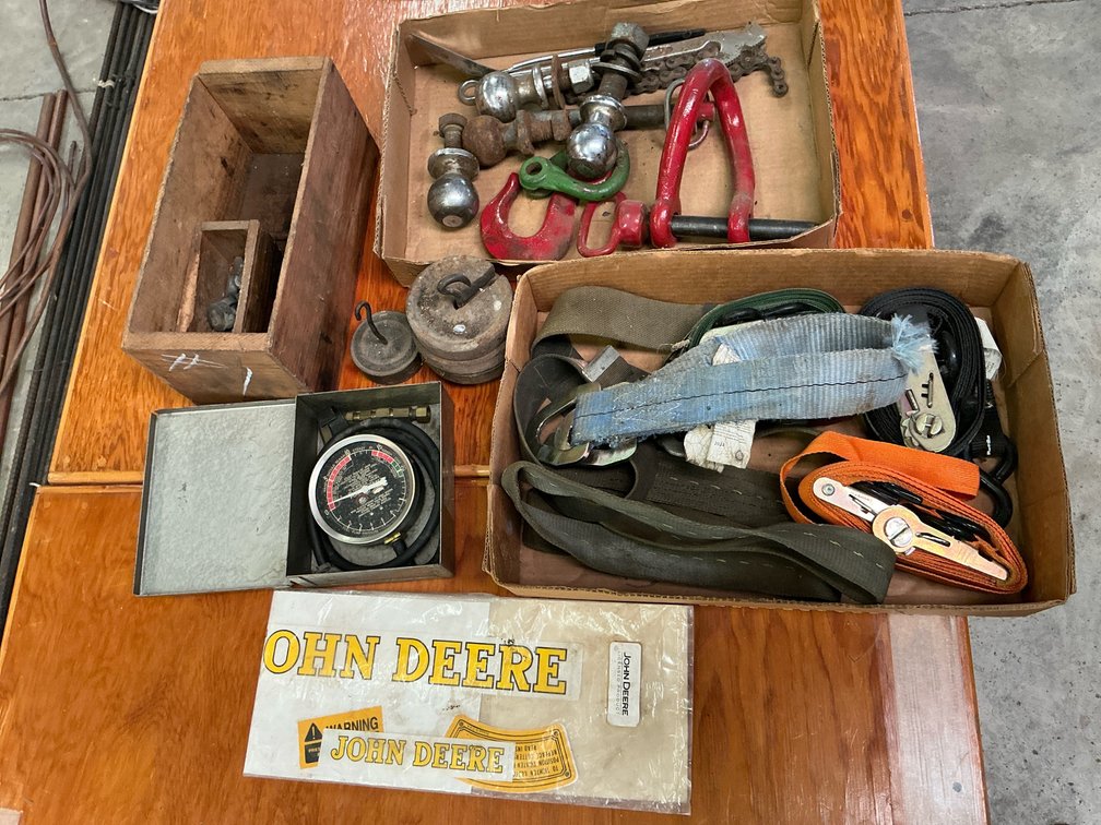 Pull pins, hitches, straps, John Deere decal plus more