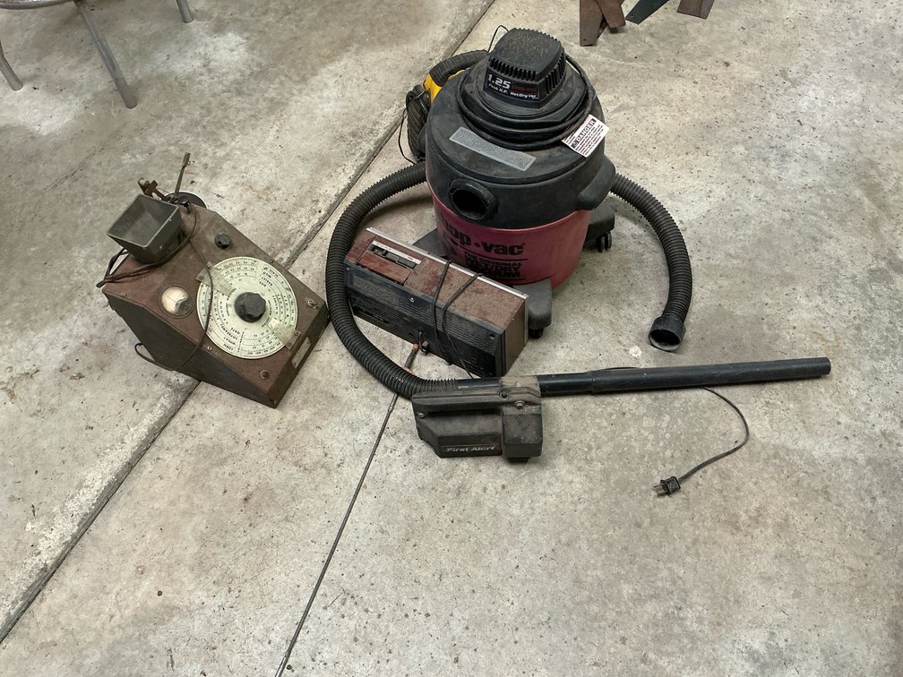 Shop Vac, radio, vintage grain tester plus more