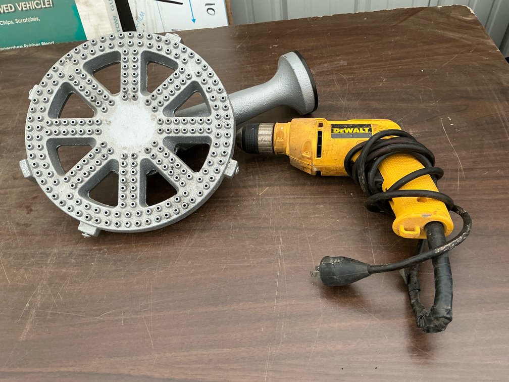 Propane burner, corded Dewalt drill