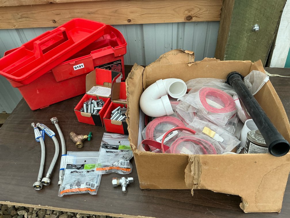 Hilti 3/8” concrete anchors, misc plumbing parts