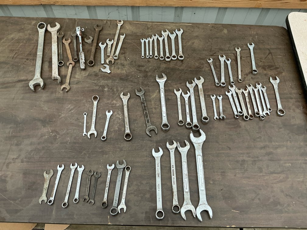 Various standard and metric wrenches
