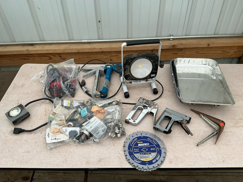 Caulk guns, Staplers, paint pans, hose clamps plus more