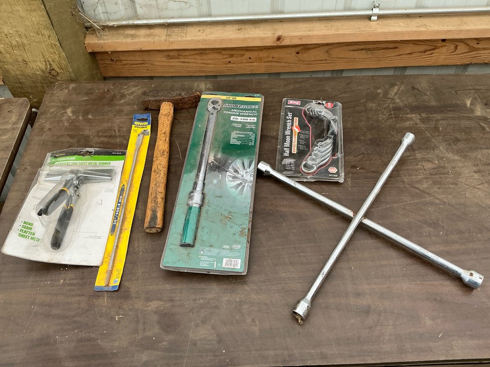 Tools, torque wrench, tire iron, wrench set plus more