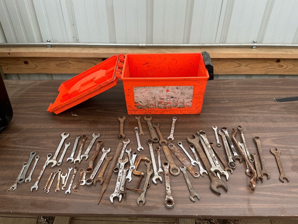Various wrenches and tool box