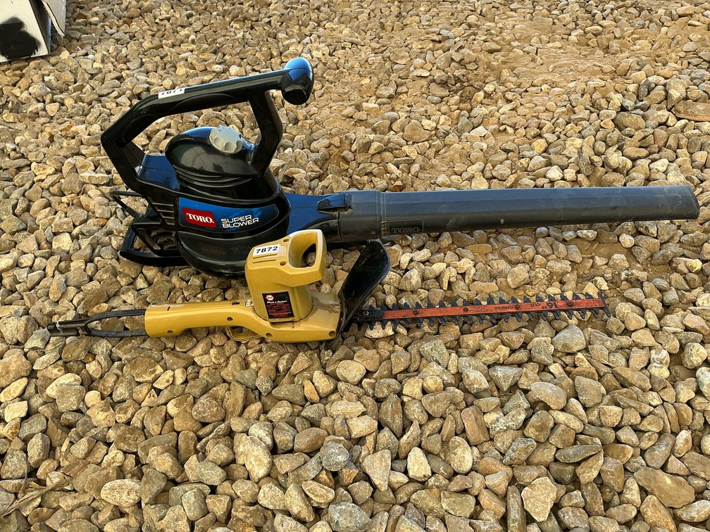 Toro leaf blower, and B&D hedge trimmer