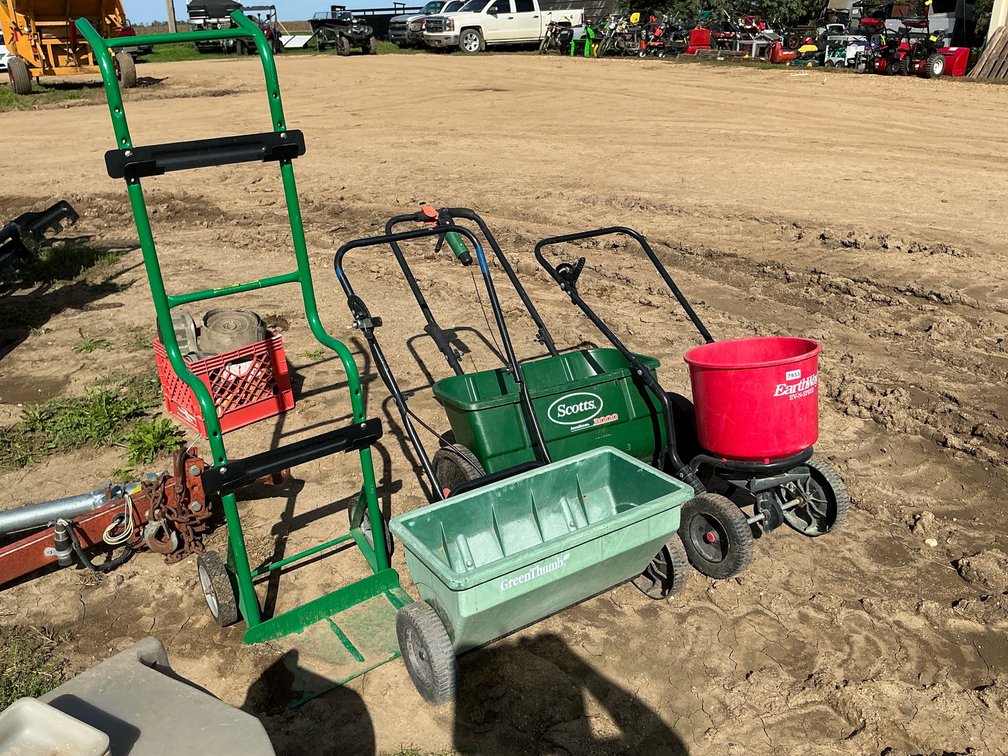 (3) seeders and hand cart
