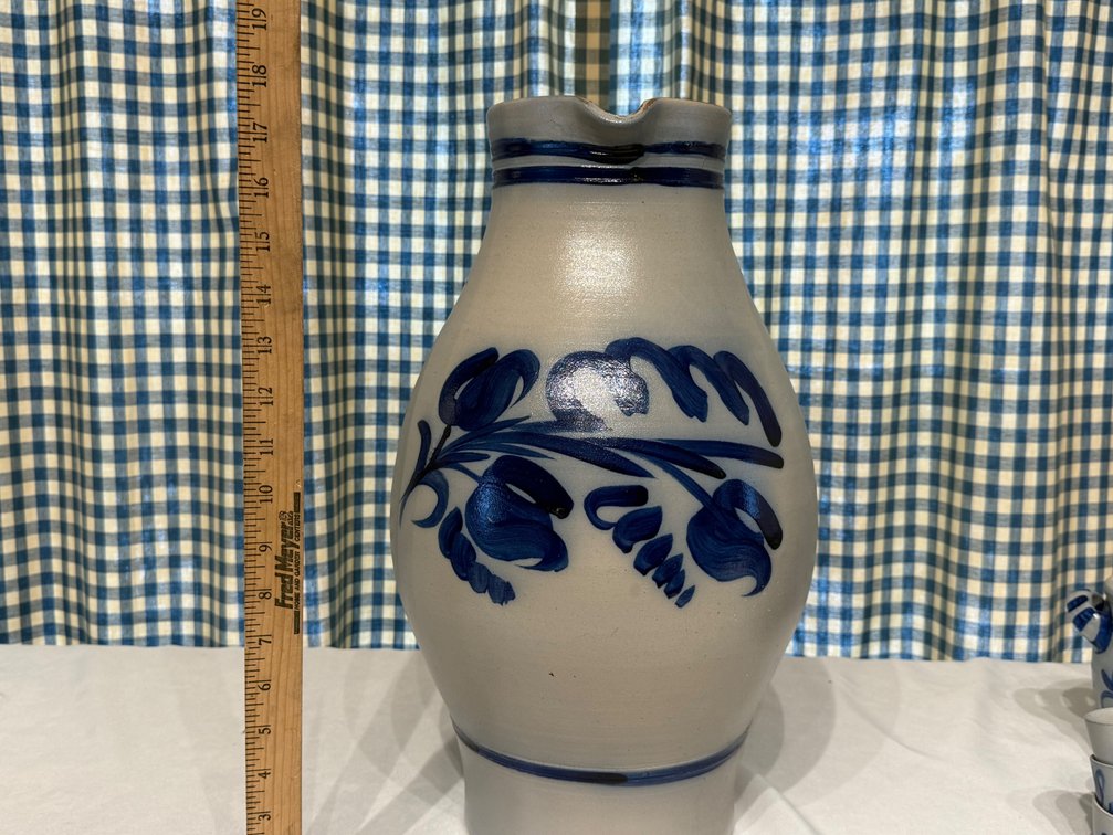 Large Vintage German Salt-Glazed Stoneware Pitcher – 19.5” Tall – Cobalt Blue – 15 Liter
