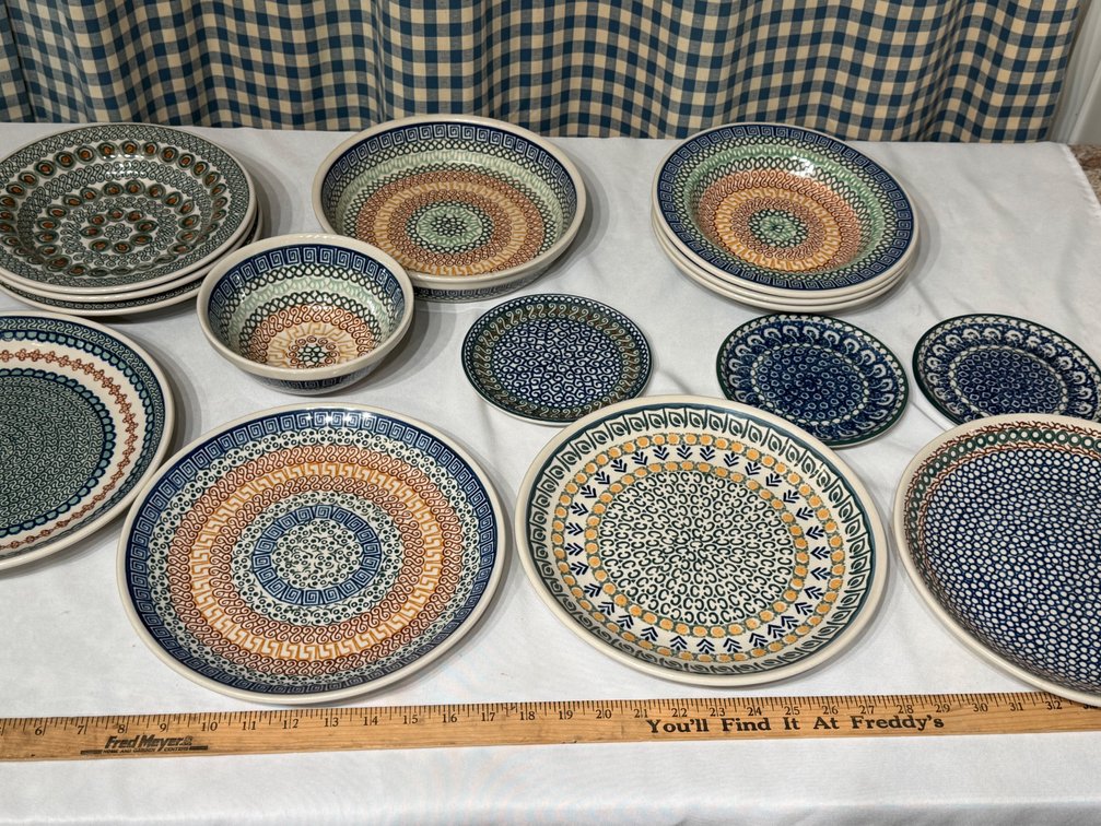 15 Piece Handcrafted Bolesławiec Polish Pottery Collection – Mix & Match Patterns – Made in Poland