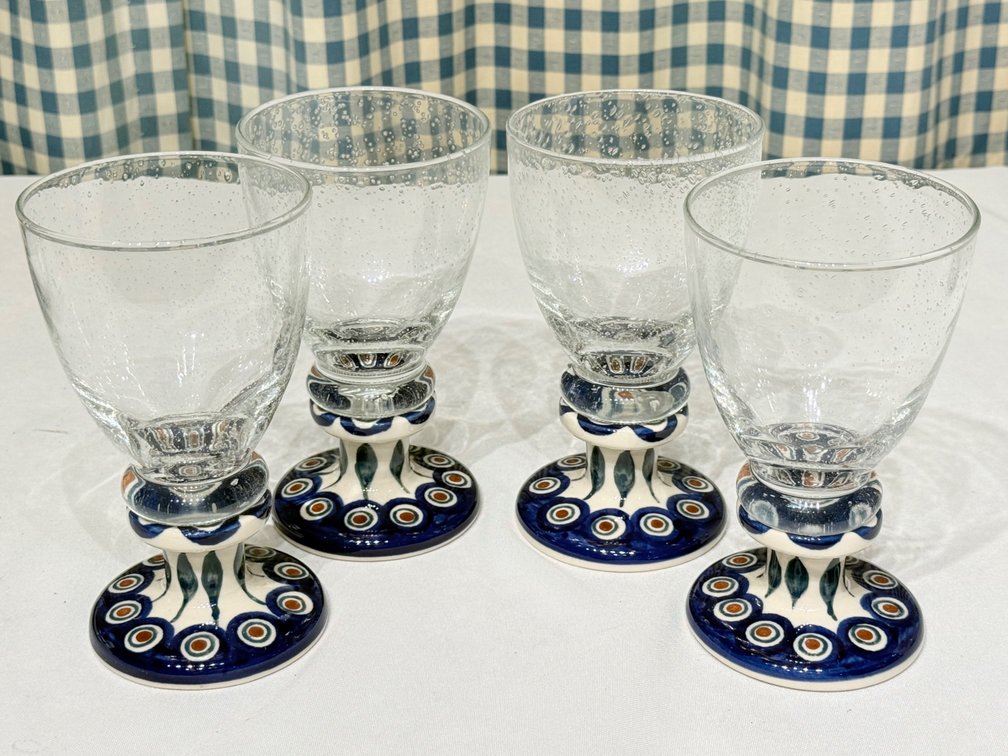 2nd Set of 4 Manufaktura Bolesławiec Polish Pottery Wine Goblets – Handcrafted in Poland