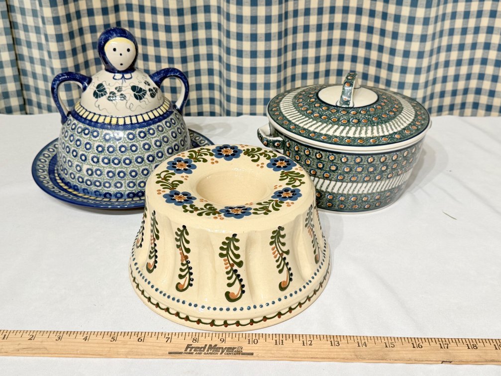 Vintage Handcrafted Polish Pottery Collection – Manufaktura Bolesławiec Unikat – 5 Pieces