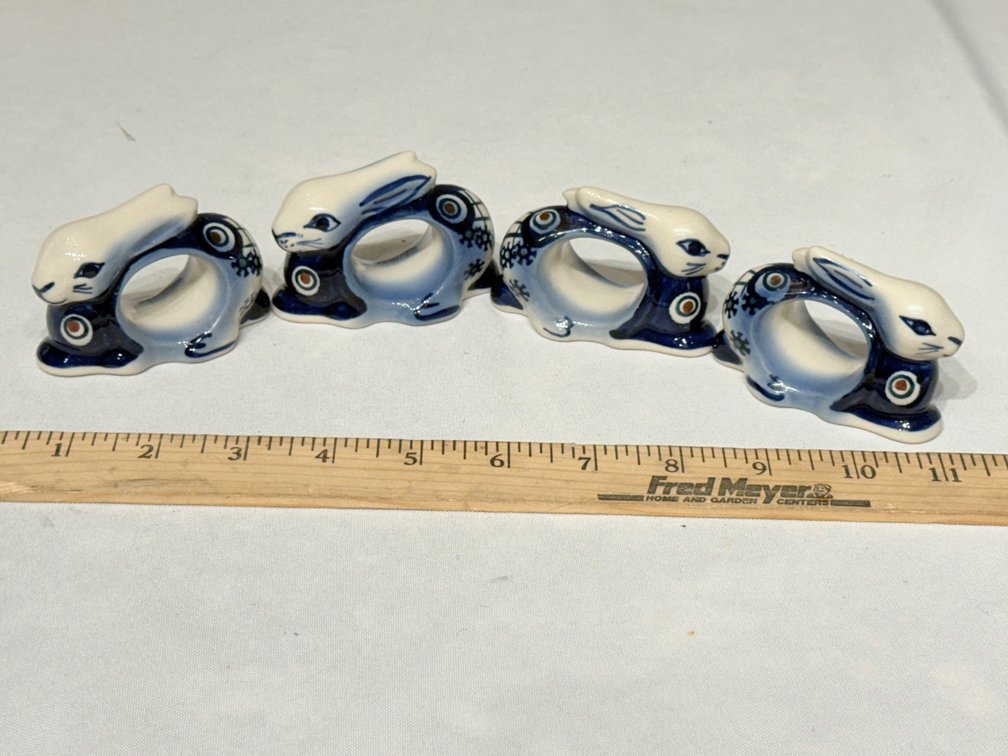 Set of 4 Handmade Polish Pottery Rabbit Napkin Rings – Bolesławiec, Poland
