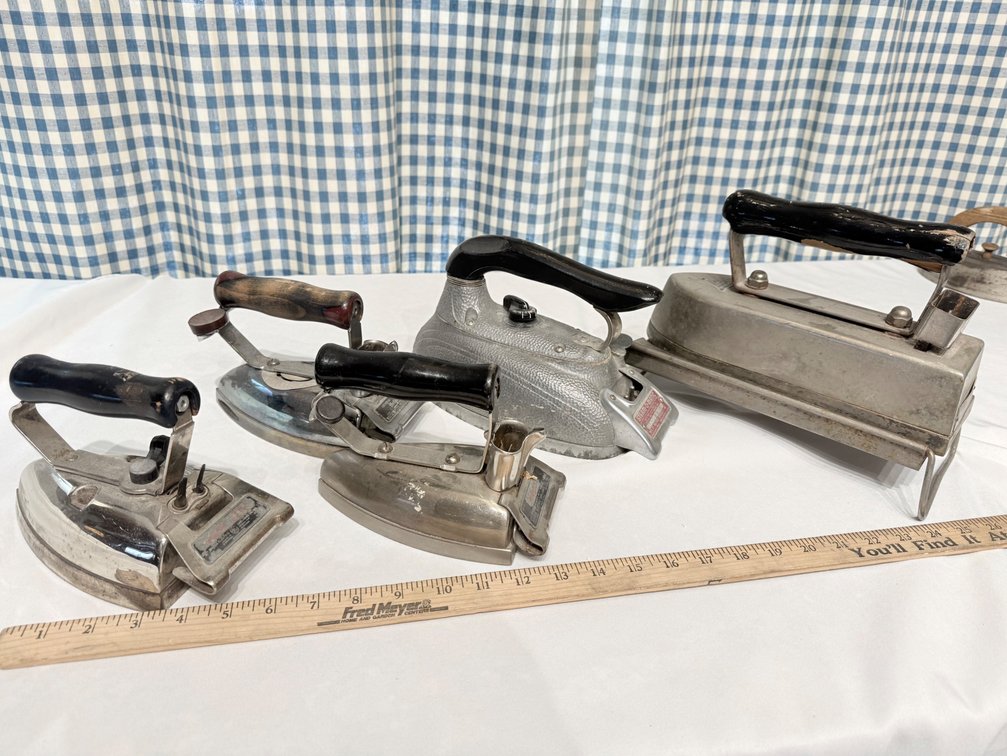 Collection of 5 Vintage Electric Irons – GE Hotpoint, Steam-O-Matic & American Beauty Pressing