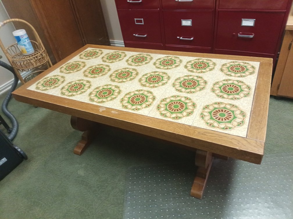 Decorative Tile-Top Wooden Coffee Table with Pedestal Base