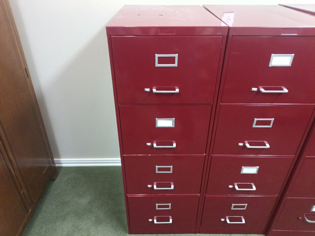 Red Four-Drawer Metal Filing Cabinet