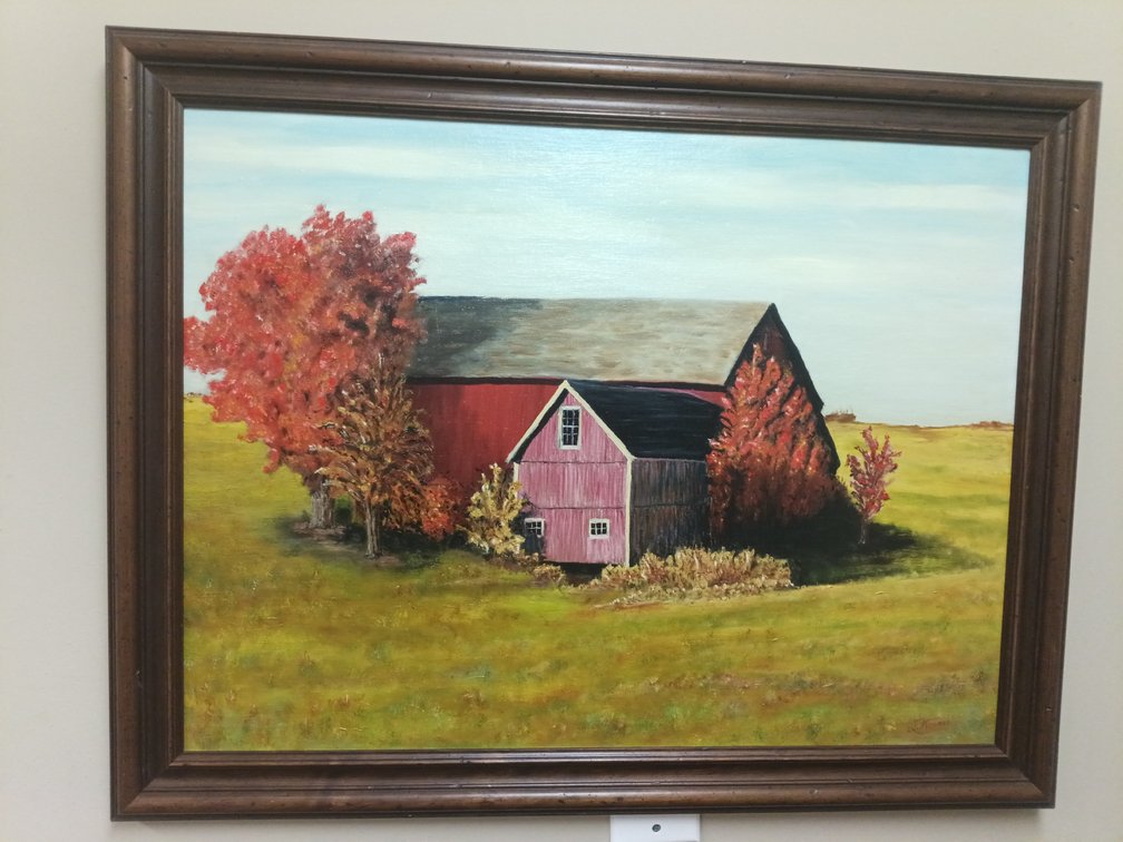 Original Oil Painting – Autumn Barn Landscape by S. Haines