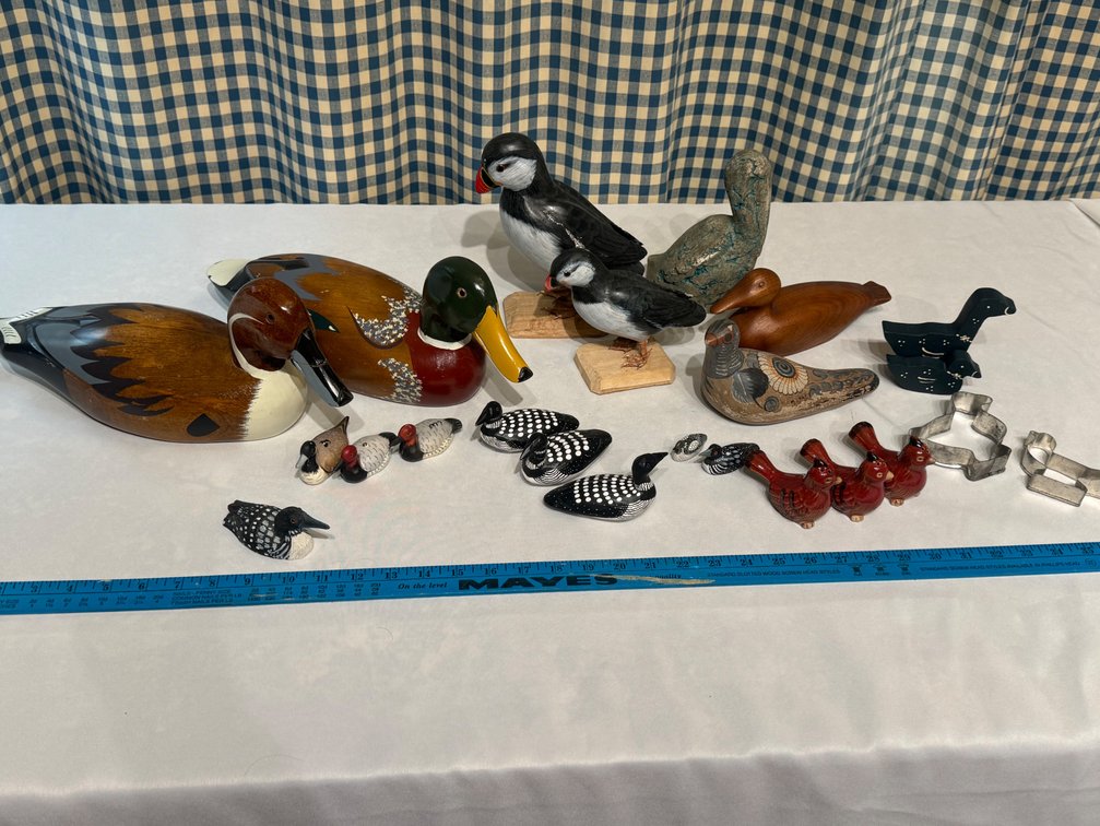 Hand-Carved Wooden Duck Decoys, Puffins, Loons & Assorted Bird Collectibles