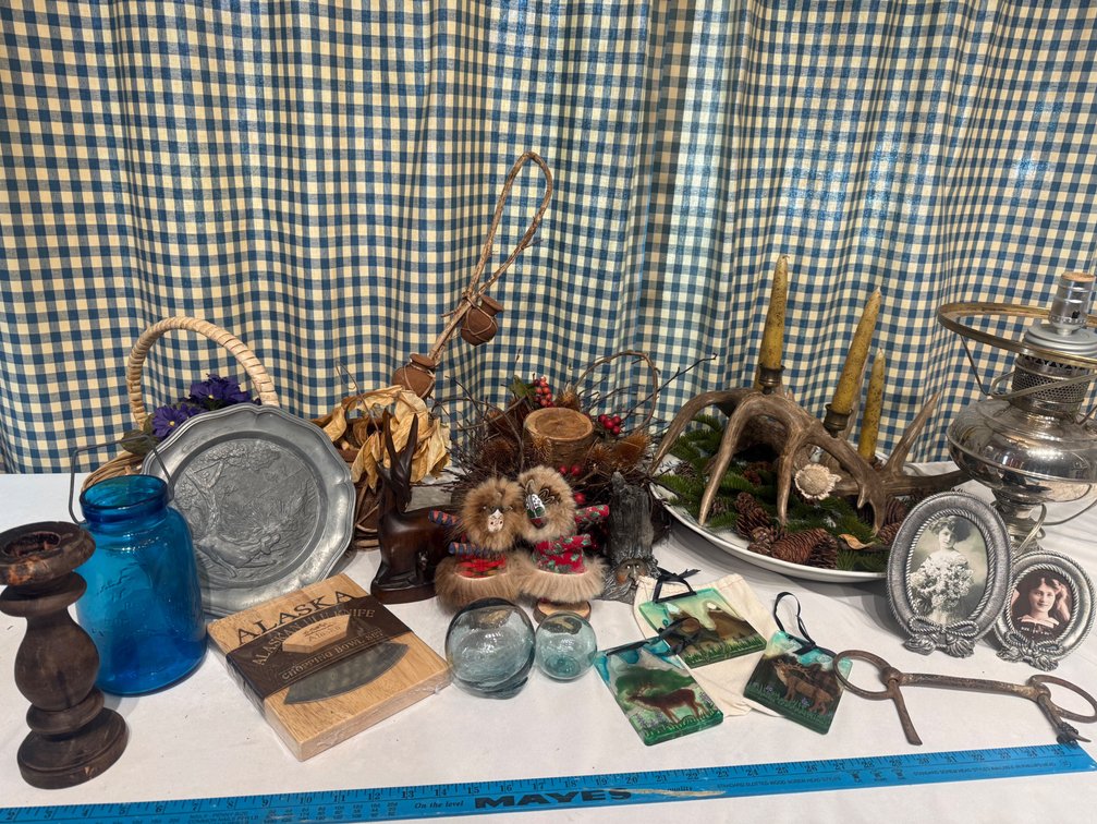 Alaska Rustic Décor, Antler Candelabra & Collectibles Lot