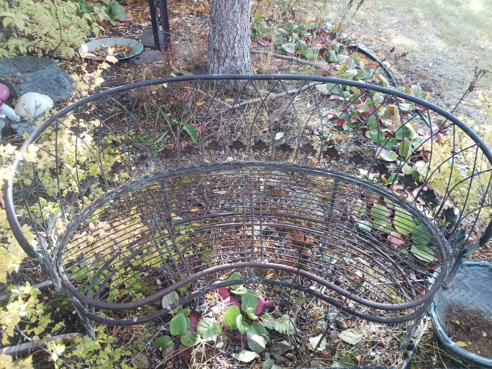 Cast Iron Bench with Mushroom & Bunny Decor