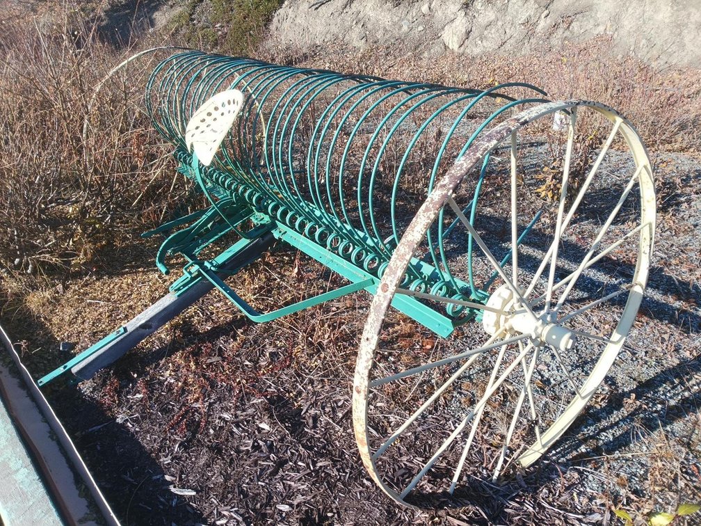 Antique Horse-Drawn Hay Dump Rake with Steel Wagon Wheels