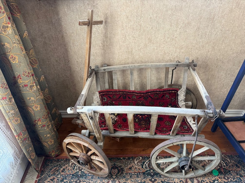 Antique Wooden Goat Wagon with Spoked Wheels