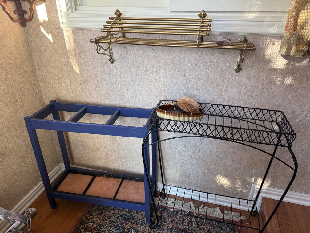Vintage Furniture & Wall Décor Collection – Brass Shelf, Wooden Stands & Wire Rack