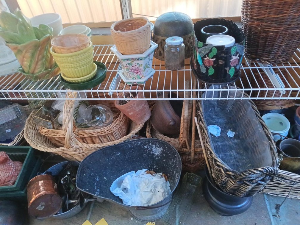 Large Assorted Planters, Wicker Baskets & Garden Décor Lot – Greenhouse