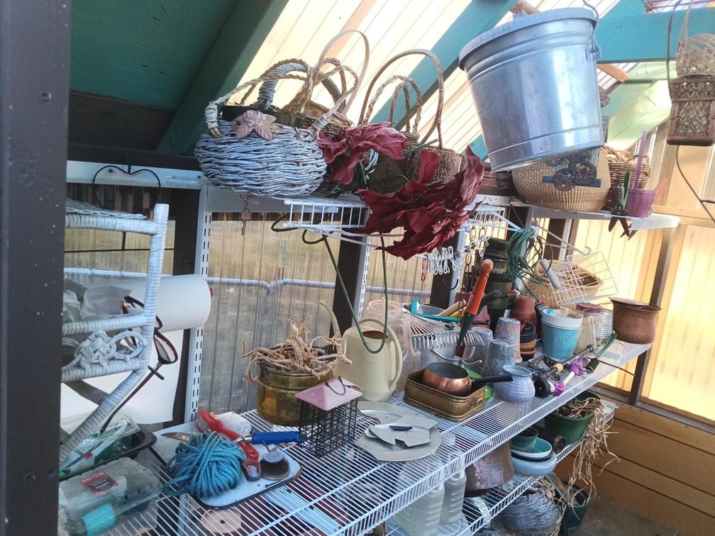 Large Greenhouse Gardening Supplies, Hanging Baskets, Planters & Tools Lot