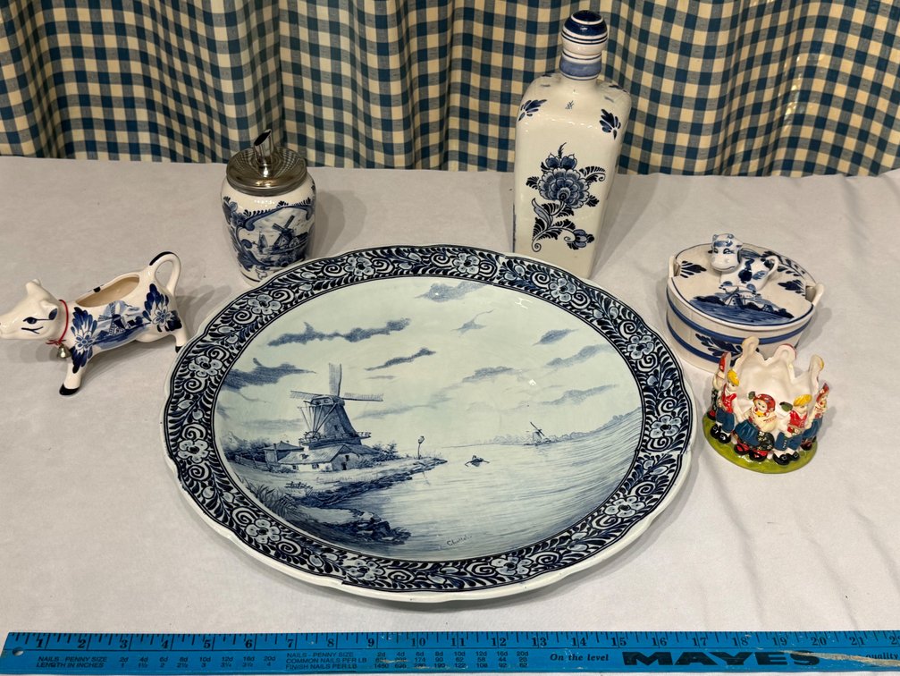 Vintage Delft Blue Holland Pottery Collection – Windmill Platter & Decorative Pieces