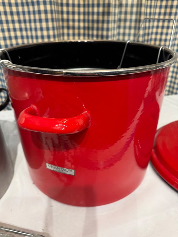 Chantal Red Enamel Canning Stockpot with Rack & Vintage Aluminum Stockpot