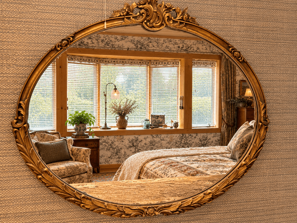Vintage Ornate Gold-Framed Oval Wall Mirror – 36" x 31"