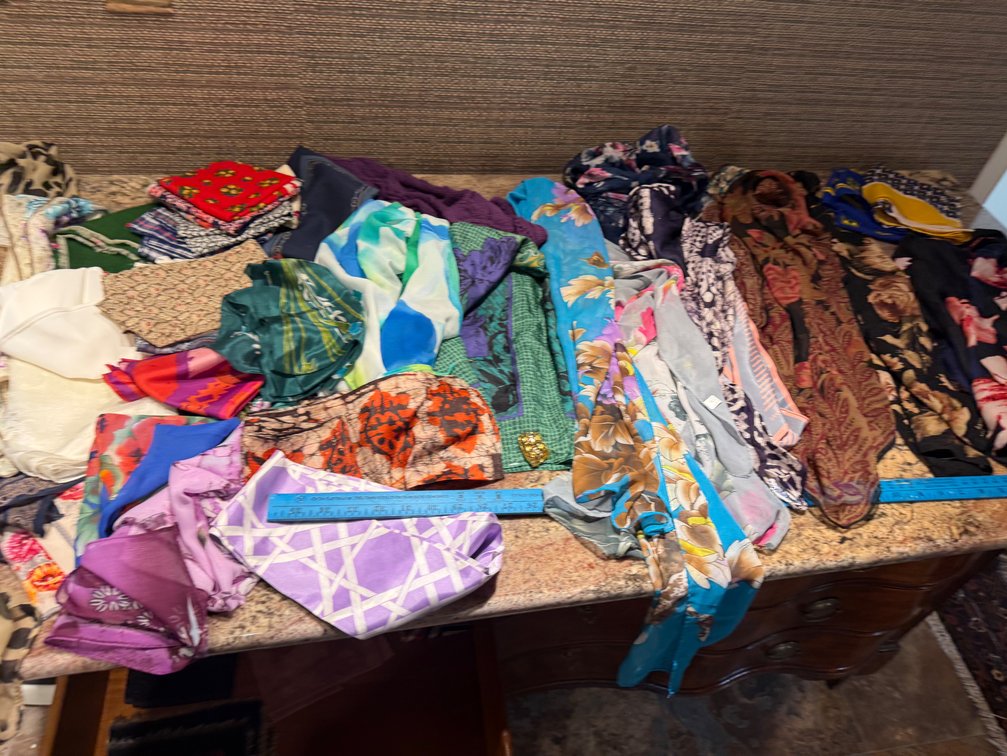 Large Vintage Silk Scarf & Handkerchief Collection – Assorted Colors & Patterns