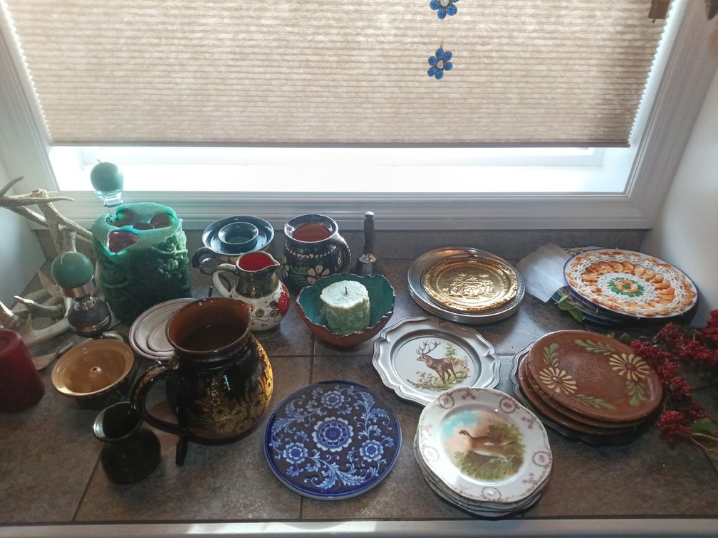 Vintage European Pottery, Decorative Plates, Faux Antlers & Assorted Décor Lot