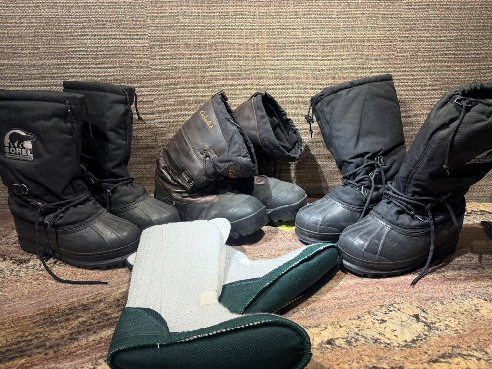 3 Pairs of Sorel & Cabela’s Insulated Winter Boots – Sizes 11 & 13 – Extra Liners
