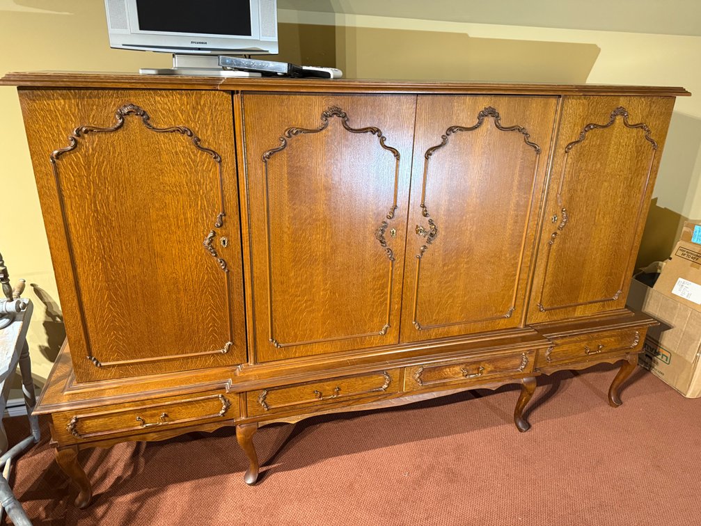 Vintage Belgian Louis XVI-Style Carved Oak Credenza / Sideboard