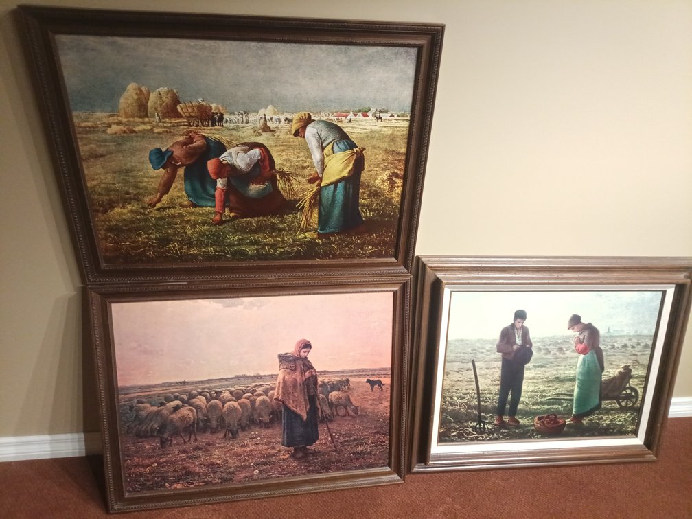 Three of Framed Jean-François Millet Art Reproductions – The Angelus, The Gleaners & The Shepardous And Her Flock