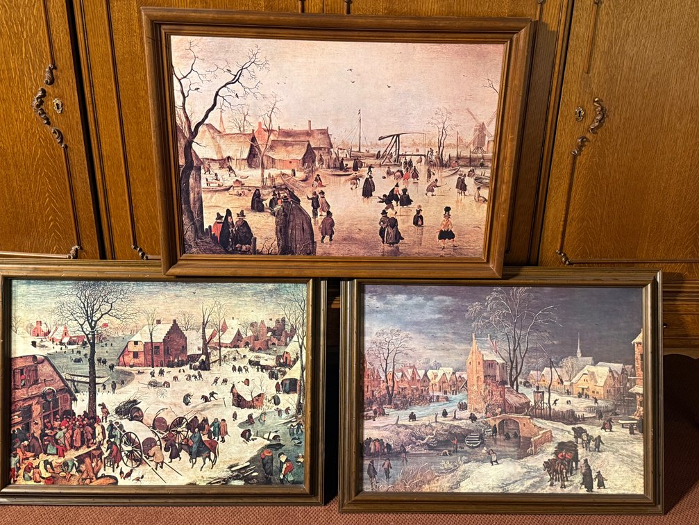 Set of 3 Framed Flemish & Dutch Renaissance Winter Scene Art Reproductions