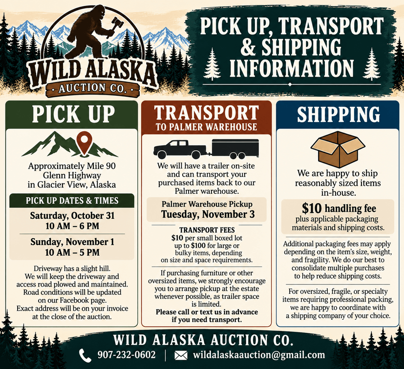 Onsite Estate Pick-Up, Palmer Transport, and Shipping Notice*