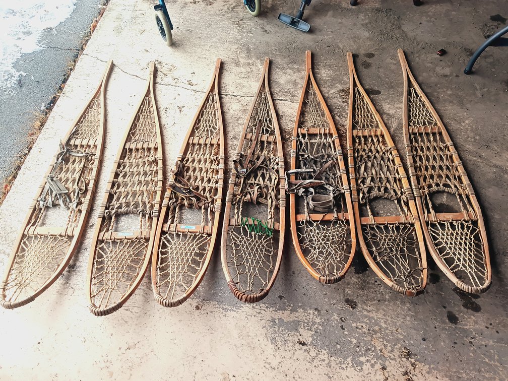 Lot of 7 Vintage Wooden Snowshoes – 3 Pairs & 1 Mismatched