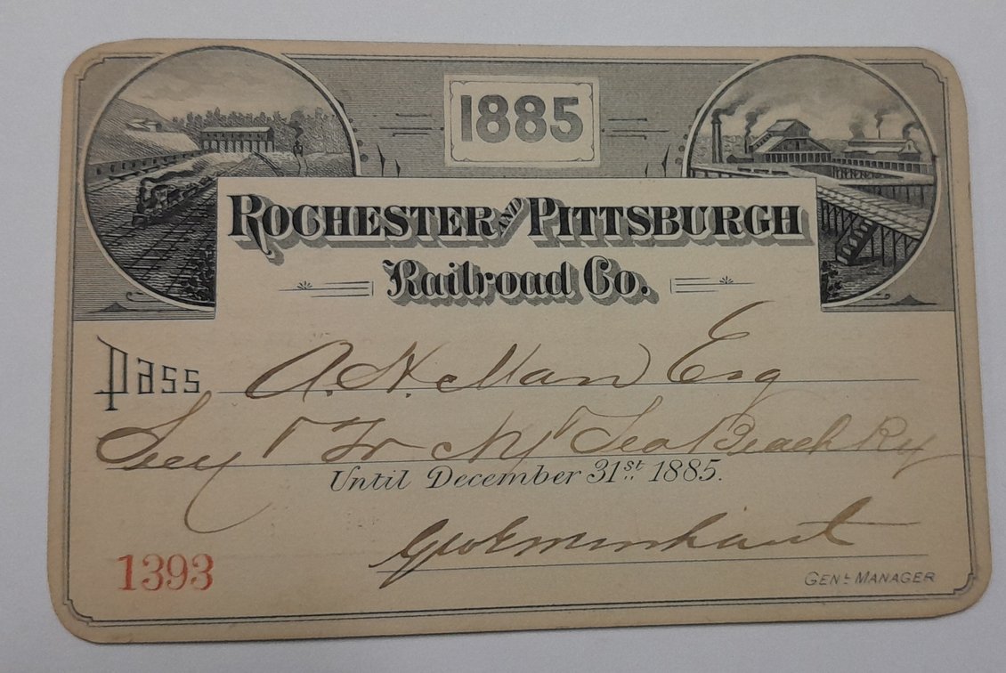 Rochester & Pittsburgh Railroad Annual Pass 1885