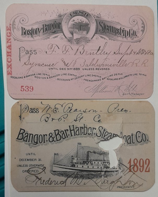 2 Steamship passes from Maine B&B, B&BH