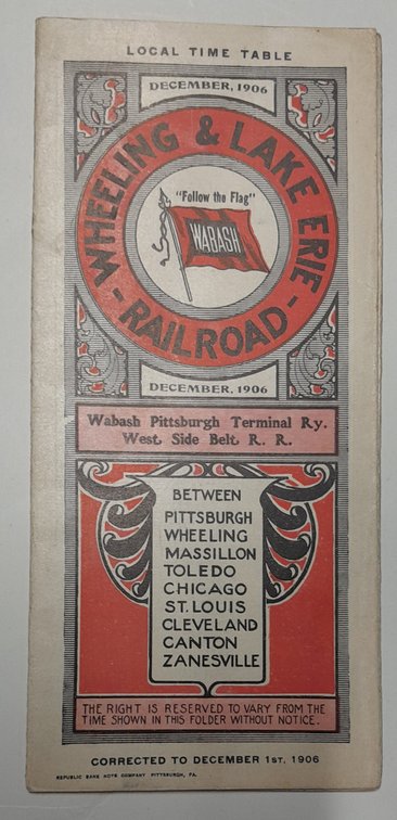 Wheeling & Lake Erie Railroad Timetable 1906