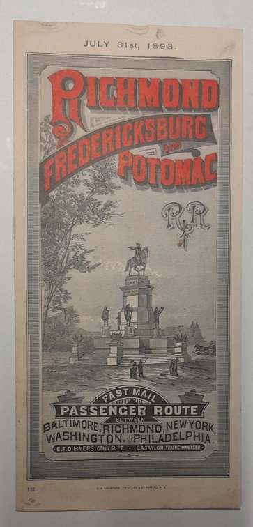 Richmond Fredericksburg & Potomac Timetable 1893
