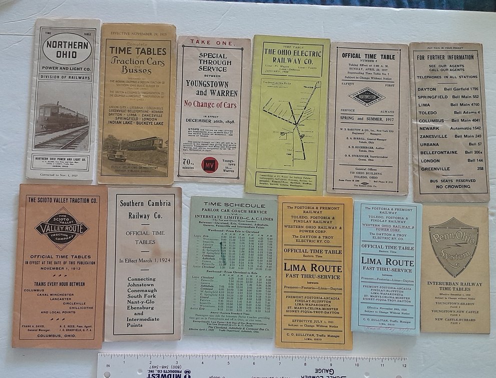 12 Smaller Ohio Electric Line Timetables