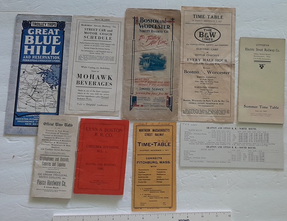 9 Massachusetts Trolley Line Timetables & Folders